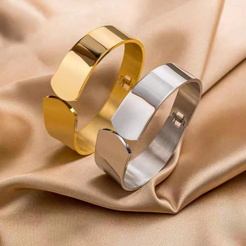Minimalist Wide Cuff Bracelet Stainless Steel Geometric Overlapping Design Mirror Polished Modern Bangle For Women