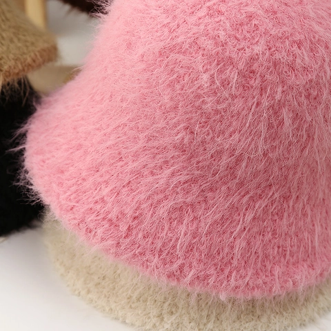 Women Winter Warm Plush Bucket Hat Faux Fur Soft Thick Windproof Solid Color Outdoor Autumn Casual Accessories