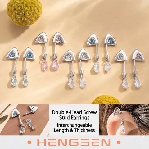 Titanium Steel Copper Zircon Cat Ear Cartilage Stud Earrings Water Drop Dangle Screw Back Piercing Jewelry For Women
