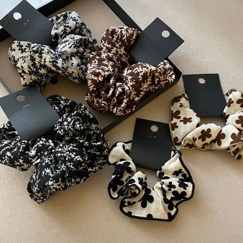 Floral Houndstooth Fabric Scrunchies Elastic Hair Ties Simple Versatile INS Style Hair Accessories For Women Girls