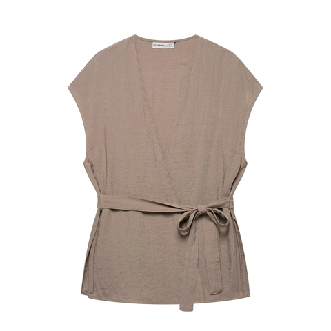 Canotta da Donna Estiva in Misto Lino Senza Maniche con Scollo a V e Vita Annodata e Pantaloni a Gamba Larga Streetwear Elegante Casual