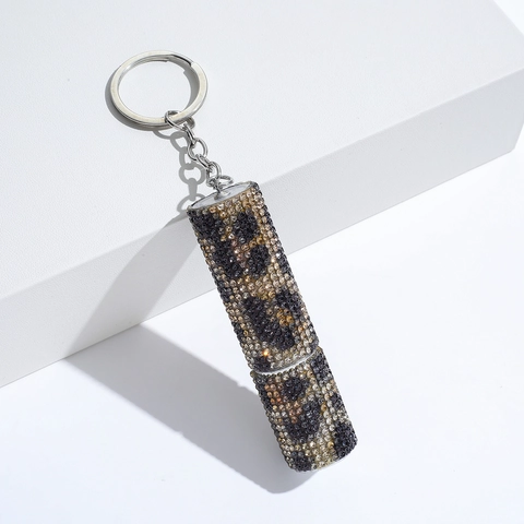 Refillable Perfume Atomizer Keychain Rhinestone Sparkling Portable Travel Bottle Metal Cylinder Pendant For Women