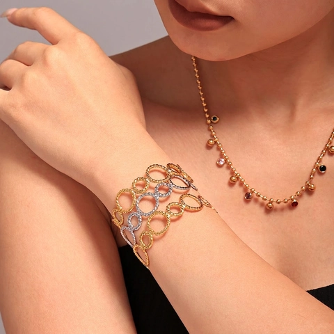 Stainless Steel Cuff Bangle Twisted Rope Texture Overlapping Rings 18K Gold Plated Minimalist Commute Jewelry For Women