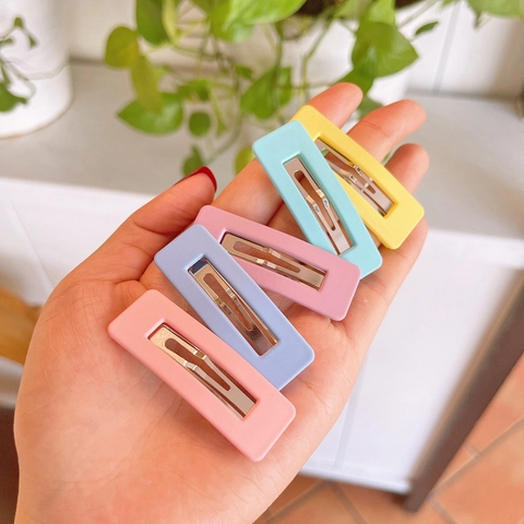 Matte Waterdrop Rectangle Hair Clips Macaron Colorful Plastic Metal Side Pins For Girls Cute Geometric Headwear