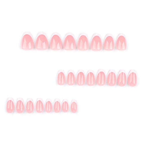Press On Nails French Tip Almond Shape Fake Nails Nude Pink White Glossy Acrylic Material Manicure For Women