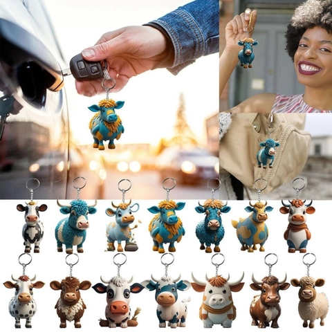 Cartoon 3D Hooglandkoe Sleutelhanger Schattige Jak Hanger Tas Charm Voor Autosleutel Rugzak Decoratie Sieraden Cadeau Unisex