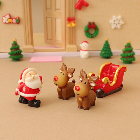 Weihnachtsminiaturen Figuren Weihnachtsmann Schlitten Rentier Harz Mikrolandschaft Ornamente Desktop Puppenhaus Deko Feiertag
