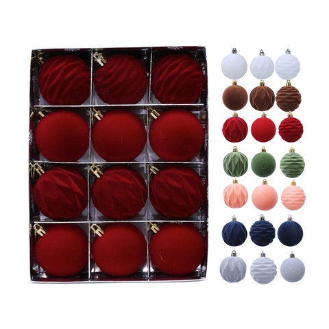 Palle Di Natale Fioccato Velluto Plastica Decorazioni Appese Albero Festivo Multi Texture Elegante Arredamento Festa