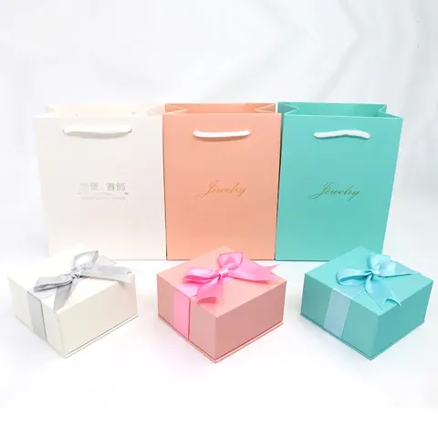 Elegante Papier Schmuck Geschenkbox Mit Satin Schleife Seeblau Rosa Weiß Schmuckverpackung Etui Für Ringe Ohrringe Halsketten Armband