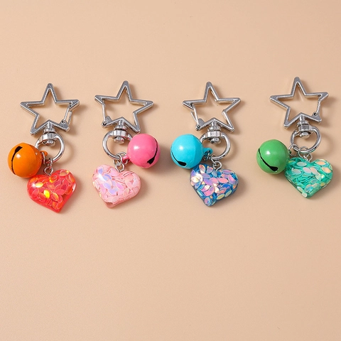 Portachiavi A Cuore Con Paillettes Con Fibbia In Metallo A Stella E Campanellino Colorato Ciondolo Per Borsa Per Donne Ragazze Accessorio Carino