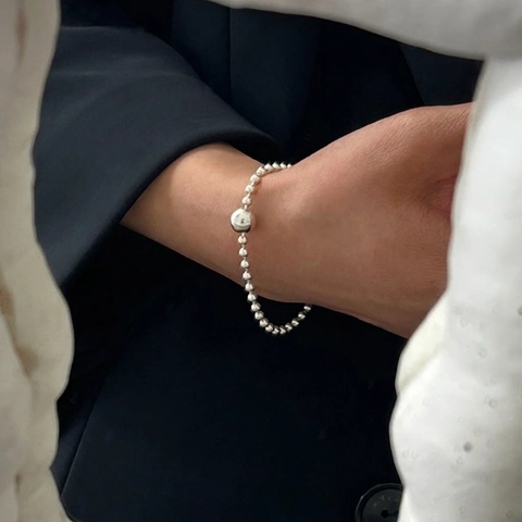 Bracciale Con Perline Tonde In Argento Sterling 925 Con Catena Di Estensione Regolabile Gioielli Di Moda Minimalisti Da Donna