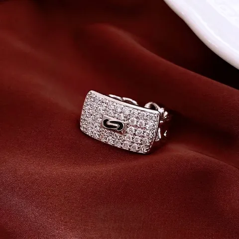 Rectangular Cubic Zirconia Pave Open Ring Copper Cuban Chain Design Adjustable Fashion Statement Jewelry For Women