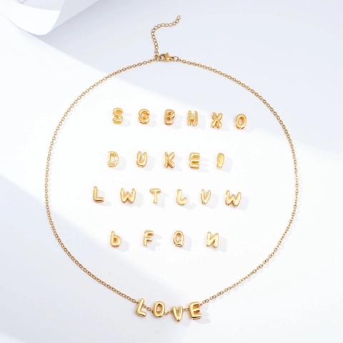 Collana Con Pendente Lettera Iniziale A Bolla Rame Lucido Minimalista Piccoli Gioielli Alla Moda Per Donna Oro Argento