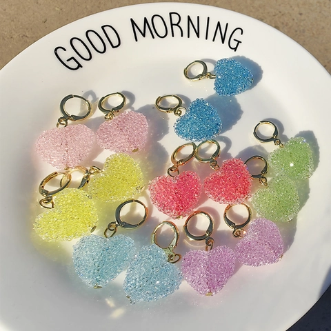 Zoete Hart Oorknoppen Met Glinsterende Strass Bonbon Kleuren Legering Hart Hanger Oorbellen Voor Vrouwen Dagelijks Sieraden Cadeaus