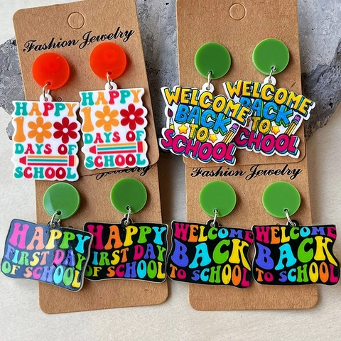 Willkommen Zurück Zur Schule Ohrhänger Acryl Bunte Bleistift Design Mit Stahl Ohrstecker Für Lehrer Schüler Neuheit