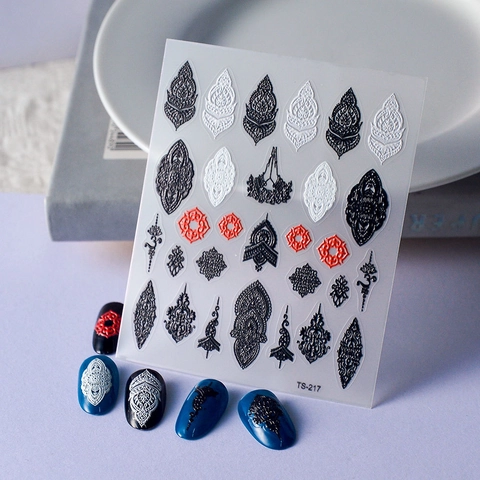 Pegatinas De Uñas En Relieve Retro Mandala Tótem Étnico Impermeable Patrón Encaje Bohemio Decoración Manicura Para Mujeres