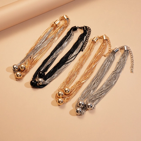Modische Mehrlagige Halskette Metallkette Mit Runden Perlen Clavicle Schmuck Geometrischer Einzigartiger Minimalistischer Stil Damen