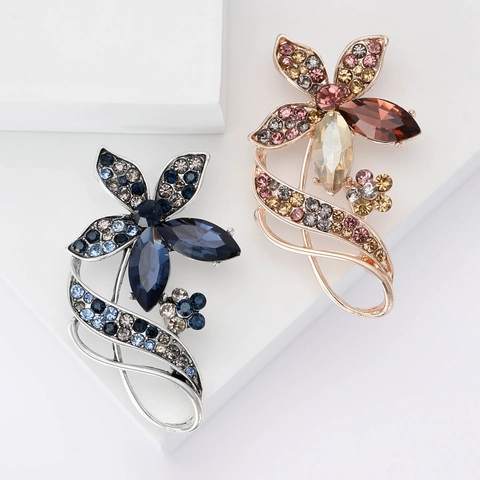 Spilla A Fiore Elegante Lusso Lega Strass Cristallo Corsage Per Donne Matrimonio Festa Abito Vestito Accessori