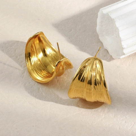 Boucles D'oreilles Texturées Larges En Forme De C Minimalistes En Acier Inoxydable Plaqué Or 18K Bijoux Géométriques Pour Femmes