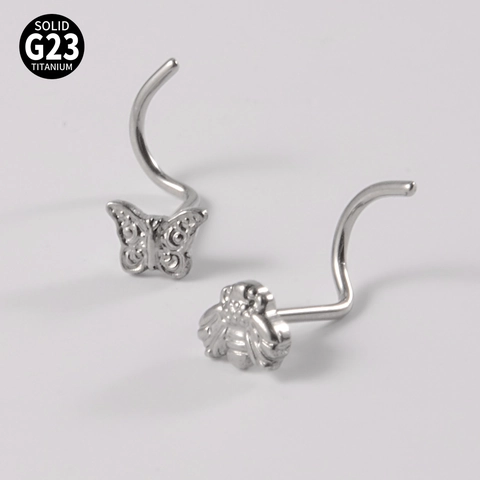 Solid G23 Titanium Neuspiercings Vlinder Honingbij Dier S-Bocht Punk Lichaam Piercing Sieraden Voor Vrouwen Mannen
