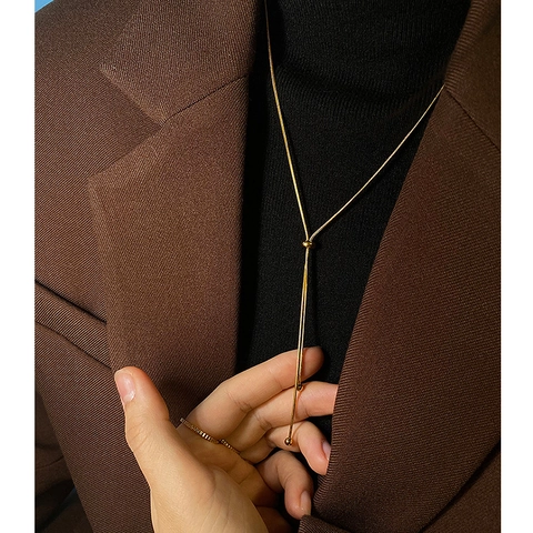 Minimalistische Verstellbare Schlangenkette Halskette Titan Edelstahl Vergoldet Y Form Lariat Lange Pulloverkette