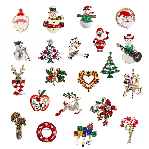 Weihnachts Brosche Pin Retro Legierung Emaille Strass Festlich Weihnachtsmann Baum Schneemann Urlaub Party Deko Accessoire