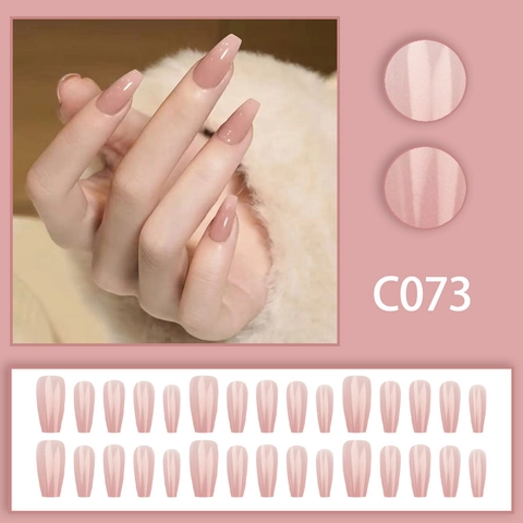 Glossy Long Coffin Press On Nails Elegant Nude Dusty Pink Ballerina Fake Nails Solid Color Simple Artificial Fingernails