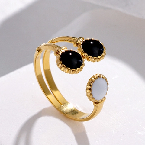 Anillo Abierto Geométrico Vintage Acero Inoxidable Ajustable Esmalte Goteo De Aceite Joyería Minimalista Estilo Francés