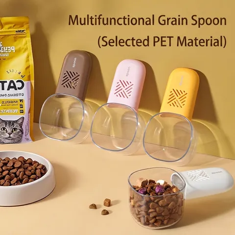 Multifunctional Transparent Pet Food Scoop With Scale Accurate Measuring Spoon For Cat Dog Food Storage Moisture-Proof Shovel