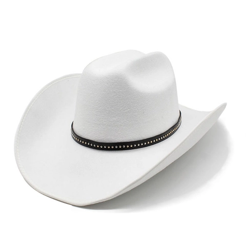 Western Cowboy Hat Wide Brim Wool Felt Retro Vintage Style With Rivet Band For Men Women Unisex Outdoors Accessory