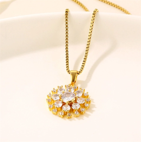 Collier Pendentif Flocon De Neige Acier Inoxydable Zircone Incrusté Tons Or Chaîne Boîte Bijoux De Noël Cadeau Pour Femmes