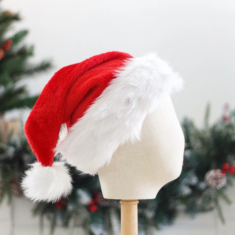 Double Layer Plush Santa Hat With Comfort Lining Thickened Red White Christmas Costume Cap For Adults And Children