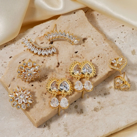 Elegante Hart Vlinder Knopoorbellen Koper Zirkoon Verguld Geometrische Mode Sieraden Voor Dames