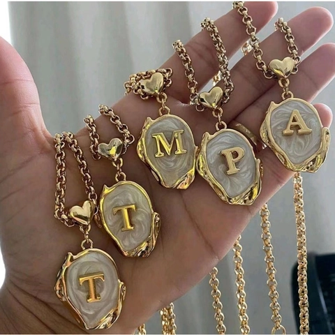 Initial Letter Pendant Necklace 18K Gold Plated Stainless Steel White Enamel Drip Oil Irregular Retro Trendy Jewelry For Women
