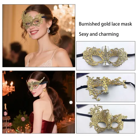 Masque De Mascarade Dentelle Bronzante Dorée Sexy Charmante Masque Pour Yeux Femmes Fête Halloween Carnaval Bal