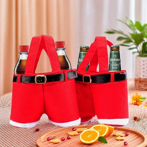 Sacchetto Regalo Pantaloni Babbo Natale Feltro Rosso Copri Bottiglia Vino Decorazione Festa Caramelle Borsa