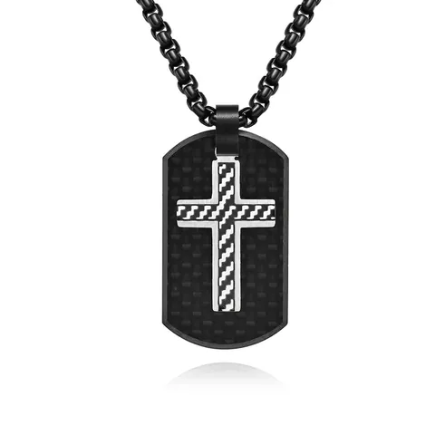 Collana Dog Tag Da Uomo In Acciaio Inossidabile Fibra Di Carbonio Pendente A Croce Stile Hip Hop Gioielli Accessorio Moda