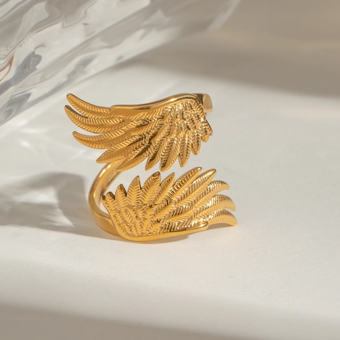 Edelstahl Engel Flügel Feder Offener Ring Verstellbarer Retro Minimalistischer Schmuck Für Damen