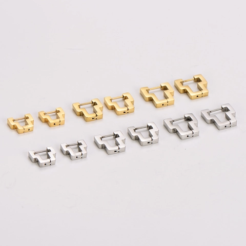 Geometric Square Huggie Hoop Earrings Stainless Steel Plated Minimalist Thick Jewelry For Men Women Modern