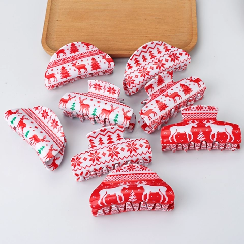 Pinces À Cheveux De Noël Grandes Simili Acétate Pinces À Requin Motif Flocon Élan Accessoires Festifs Pour Femmes