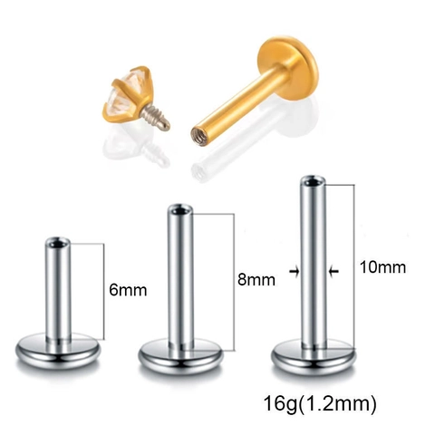 Cubic Zirconia Internally Threaded Lip Stud Stainless Steel Flat Back Ear Cartilage Piercing Jewelry Fashion Women