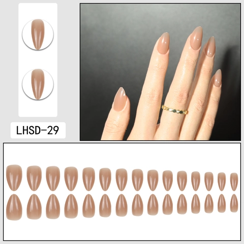 Glossy Short Almond Press On Nails Solid Nude Color Removable Artificial False Nail Art For Women Girls