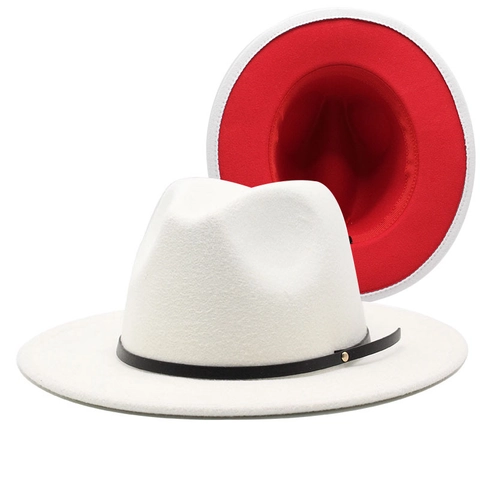Καπέλο Fedora Color Block Vintage Μάλλινη Τσόχα Φαρδύ Επίπεδο Γείσο Καπέλο Jazz Με Ζώνη Αγκράφα Για Άνδρες Γυναίκες