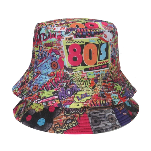 Cappello Alla Pescatora Graffiti Retrò Anni 80 90 Poliestere Disco Party Stampato Streetwear Unisex Stile Vintage