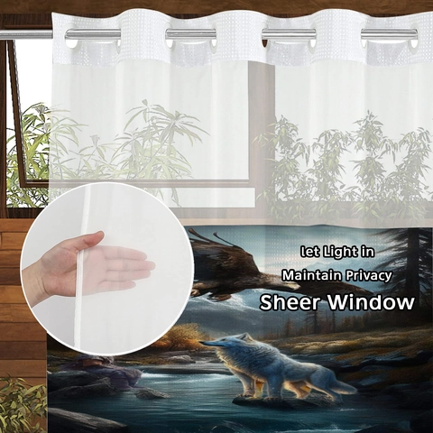 Haakloos Douchegordijn Waterdicht Polyester Inklikbare Voering Gaasvenster Dierlijk Landschap Print Moderne Badkamer