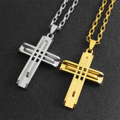 Roestvrijstalen Kruis Hanger Ketting Hol Meerlagig Hip Hop Punk Sieraden Voor Heren Dames