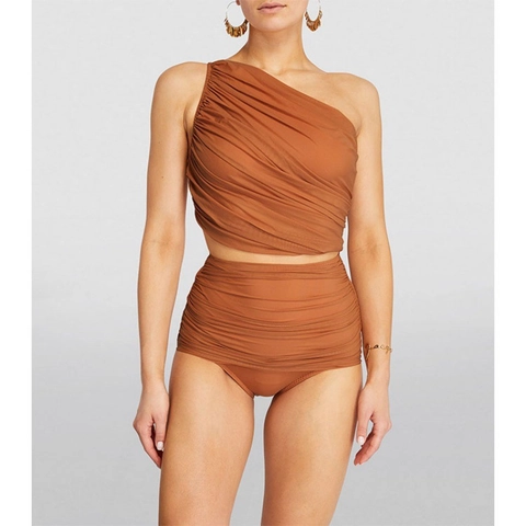 Maillot De Bain Bikini Froncé Pour Femmes Une Épaule Taille Haute Avec Sarong Imprimé Tigre Tribal Style Rétro De Plage