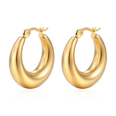 Vintage 18K Vergoldete Chunky Hoop Ohrringe Für Damen Edelstahl Minimalistisch Geometrisch Mondform Spiegelpoliert Schmuck