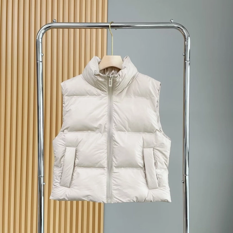 Veste Rembourrée Femme Col Montant Sans Manches Fermeture Éclair Chaude Gilet Matelassé Style Rue Polyester