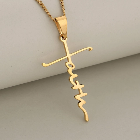 Colgante De Cruz Con Letra Faith De Acero Inoxidable Joyería Religiosa Minimalista Para Hombres Mujeres Encanto Inspirador